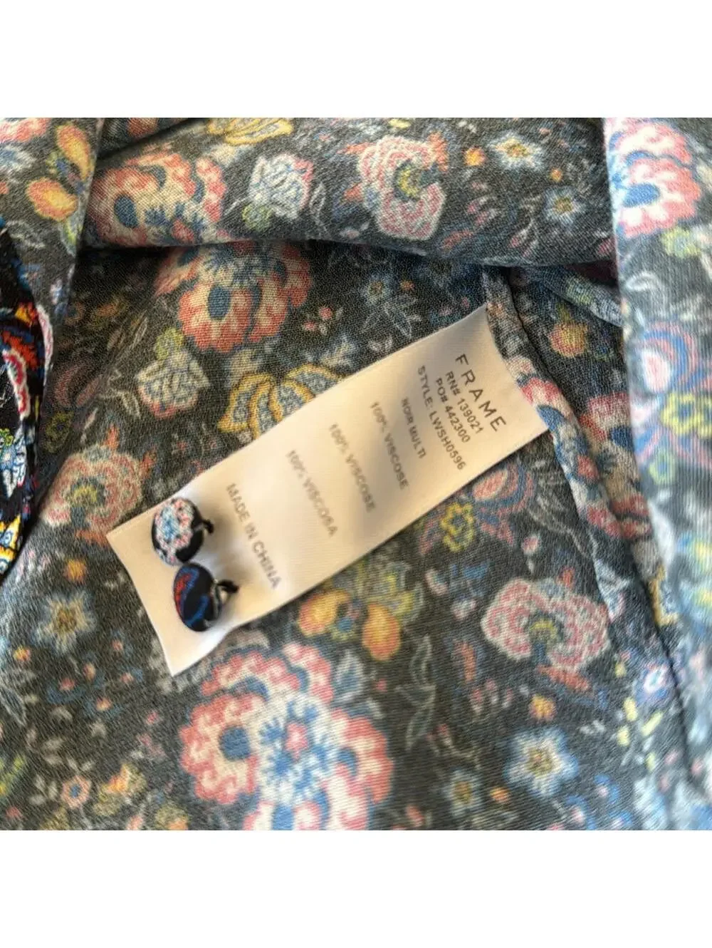 Frame Open Scarf VNeck Long-Sleeve Floral Print Blouse Small